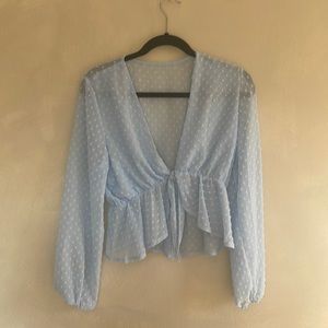 Swiss dot light blue top Size:M
